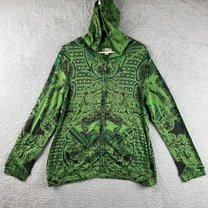 One World Hoodie Womens XL Green Paisley Rhinestones Embellished Goth Fairy - Picture 1 of 8
