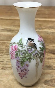 Vintage Dollhouse Mini Fine Glass Porcelain Japanese Vase Bird Handpainted HELP? - Picture 1 of 4
