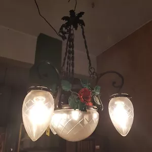 ANTICO LAMPADARIO IN FERRO BATTUTO EPOCA PRIMI 900 - Foto 1 di 6