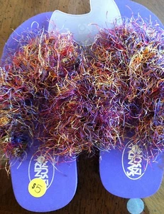 Girls Crocheted Fuzzy Flip Flops Purple W/Multi Color FunFur 7.5 Slippers Sandle - Picture 1 of 1