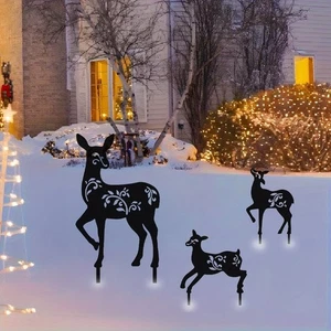 3PCS Cervo Natalizio Metallo Decorazione Arte da Parete Appendere a Parete per Casa Giardino Esterno - Foto 1 di 8