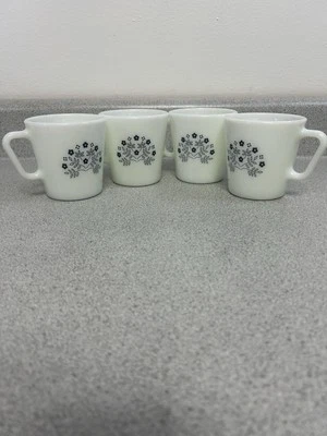 Pyrex Coffee Cup Mug Summer Impressions Blueberry Blue Flower D Handle USA Set 4 - Image 1 of 4