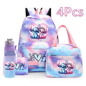 Set 4 Pz Zaino Lilo Stitch per Scuola con Borsa Pranzo, Astuccio e Bottiglia - Foto 1 di 3