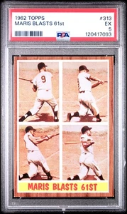 Roger Maris 1962 Topps #313 Maris Blasts 61° PSA 5 - Foto 1 di 2