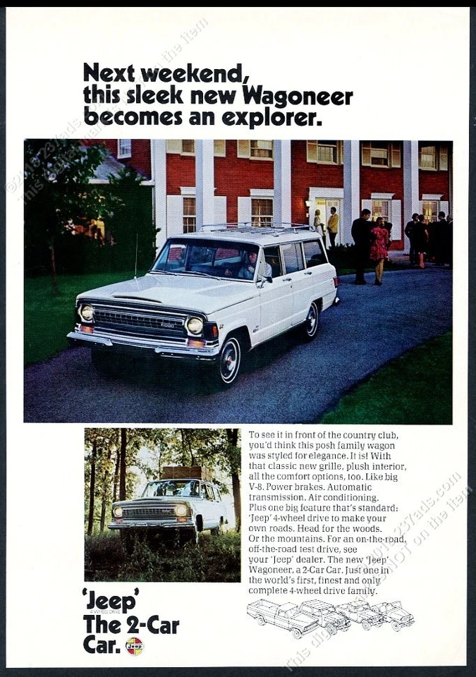 Jeep Wagoneer 1970 SUV blanco foto en color anuncio impreso vintage Foto 1 de 1