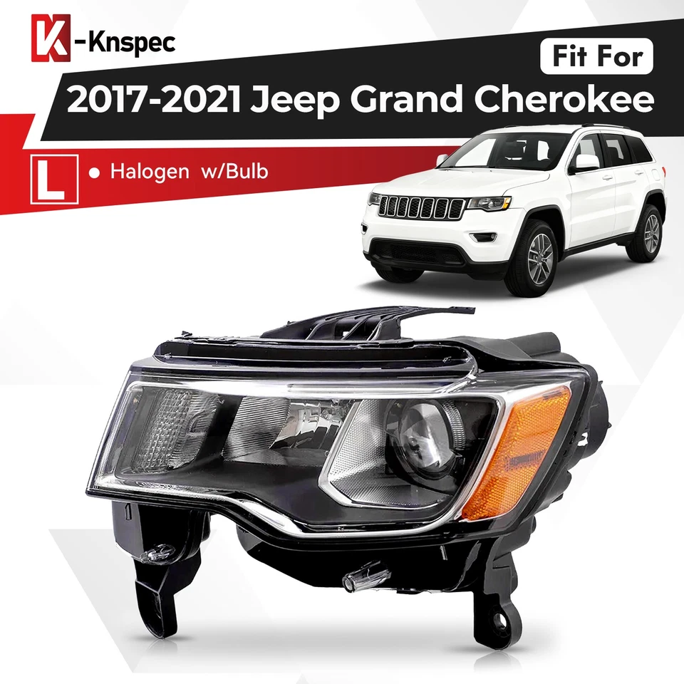 For 2017-2021 Jeep Grand Cherokee Halogen Chrome Headlight With Bulb Left Driver Foto 1 de 4