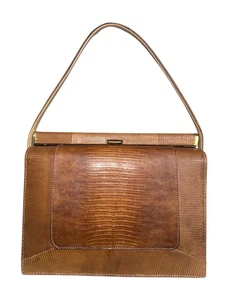 Bolso de Mano Piel de Lagarto Vintage Estuche Rígido Mediano Marrón Años 50 Buen Estado - Imagen 1 de 7