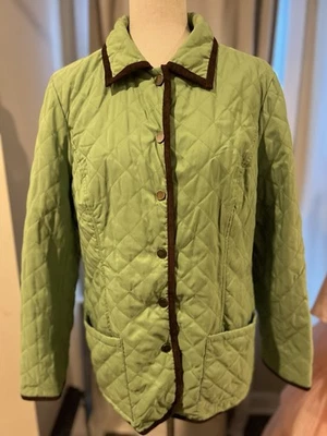 Joan Rivers Quilted Pattern Jacket With Snaps Medium Green With Brown Trim - Image 1 of 4