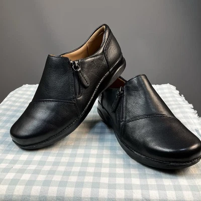 Clarks UNStructured Appley Zip Loafer UK 4E EU 37 Wider Fit Black Low Shoe Work - Image 1 of 4