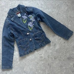 Z Cavaricci Denim Blazer with Embroidered Flowers Size S - Picture 1 of 3