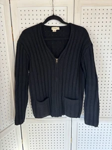 Cárdigan suéter negro tejido grueso con cremallera cuello en V largo 100 % lana para mujer J Crew - Imagen 1 de 4