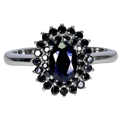 925 Sterlingsilber Ring Oval Blauer Saphir 7x5mm Spinell Größe 8 No USA Einfuhr - Bild 1 von 4