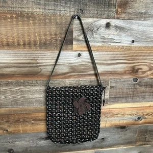 The Sak Vintage Wooden Beaded Shoulder Bag Purse Boho Woven Flower Embellished - Picture 1 of 10