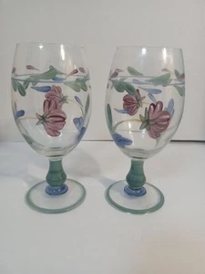 Lenox Mohnblumen auf blau Wasser Weinkelche 16 oz 2er Set handbemalt - Bild 1 von 6