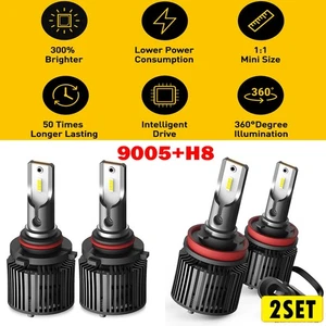8pcs 9005+?H11?LED?Combo?CSP?Light?Headlight?Bulbs?High?Low?Beam?6000K?White - Picture 1 of 11