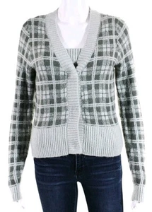 525 Damen Kariertes Strick Tank und Cardigan 2 Stück Set Grün Größe M - Bild 1 von 8