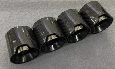 Juego de puntas de escape de fibra de carbono brillante recubiertas de negro para BMW M3 G80 M4 G82 G83 Foto 1 de 4