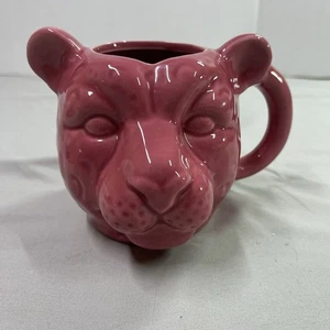 Unbranded Cheetah Head Mug Cup Dark Pink Ceramic Drinks No Chips - Picture 1 of 6