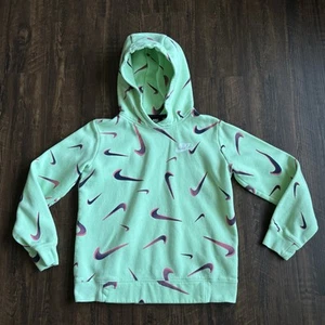 Nike Hoodie ✅ Light Green All Over Swoosh Hooded Sweatshirt ✅ Size Youth Large - Picture 1 of 9