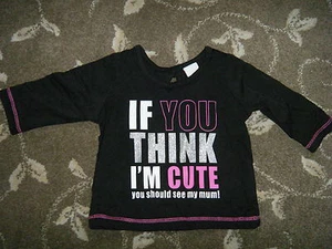 ADAMS BABY - GIRL BLACK TOP - IF YOU THINK I'M CUTE LOGO - AGE 0 -3 MONTHS - Picture 1 of 1