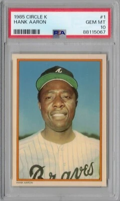 1985 Topps Circle K #1 Hank Aaron Baseball Card Braves Graded PSA 10 Gem Mint - Image 1 of 2