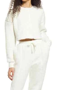BP. Ivory Long Sleeve Crop High Pile Fleece Sweatshirt Size Medium - Picture 1 of 5