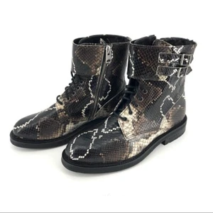 Donna Marrone All Saints Nero Multi Stampa Serpente Brigata Pelle Moto Combattimento... - Foto 1 di 11