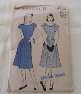 Vintage 40s Advance #4432 Teenage Fashion Dress Sewing Pattern 14 - Picture 1 of 2