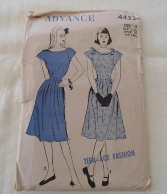 Vintage 40s Advance #4432 Teenage Fashion Dress Sewing Pattern 14 - Image 1 of 2
