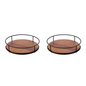 2pcs Wood Lazy Susan Turntable for Kitchen Counter Rotating Spice Rack - Picture 1 of 12