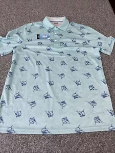 IZOD Saltwater LT Fish Print Sunshield Performance Short Sleeve Polo Shirt NWT - Picture 1 of 12