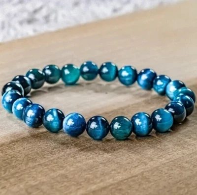 Natural 8MM Blue Tiger's Eye Bead Healing Reiki Balance Men Women Bracelet Gifts - Image 1 of 3