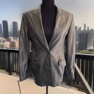 Danier Black Leather Blazer Jacket Womens XS Notch Lapel Pockets Lined Canada - Picture 1 of 10