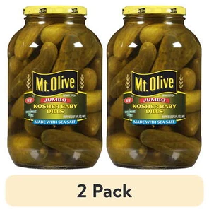(2 pack) Mt. Olive Jumbo Kosher Baby Dills made with Sea Salt, 66 fl oz Jar - Picture 1 of 9