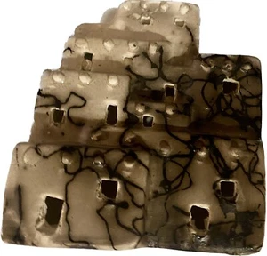 STONE CARVED Adobe Pueblo Home Village Light Up Signed Rvaldes 4”x 3.5” Stunning - Picture 1 of 11