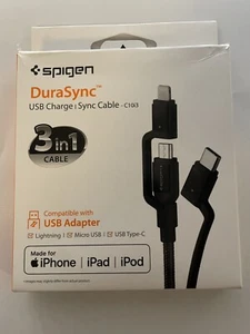 Spigen 3 In 1 USB-C, Micro USB, Lightning Charging Cable. MFi Certified. - Picture 1 of 2