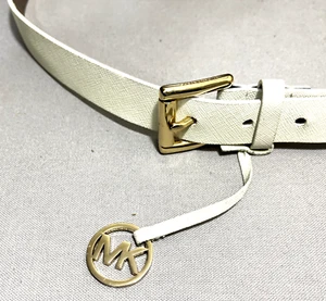 Michael Kors White Belt with Logo Charm Womens Size Large - Picture 1 of 7