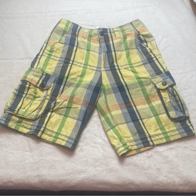 Ditch Plains Plaid Yellow Green Orange Blue Cargo Shorts Size 34 - Image 1 of 4