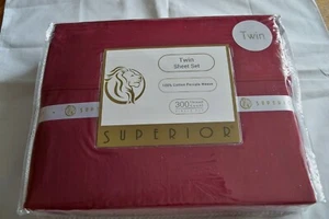 SUPERIOR 300 Thread Count Burgundy Sheet Set Twin Size NEW - Picture 1 of 3