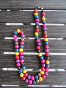 VTG 80's Wood Necklace 15" Multi-Colored - Picture 1 of 2