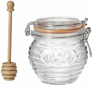 Kilner Glass Honey Pot With Beech Wood Dipper Clip Top Jar Storage Kitchen 0.4L  - Picture 1 of 5