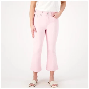 Susan Graver Kick Flare Crop Jeans w/ Frayed Hem Pink Size Petite Plus 20WP NEW - Picture 1 of 6
