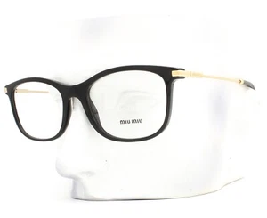 Miu Miu Eyeglasses Glasses VMU 09T 1AB-1O1 Glossy Black Gold Temple 53mm w/Pouch - Picture 1 of 9