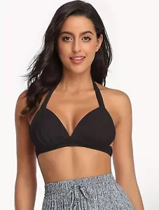 Plus Size Bikini Top - Black Bikini Top - Halter Neck, Tie Back - Picture 1 of 2