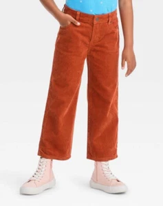 Girls' High-Rise Wide Leg Corduroy Crop Pants Cat & Jack Fall Orange Size 6 - Picture 1 of 5