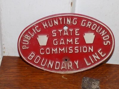 Vintage Public Hunting Grounds PA Boundary Line Embossed Tin Sign - Image 1 of 2