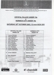 Youth Crystal Palace v Norwich City FA Prem Academy League U19 25.10.2003 - Picture 1 of 1