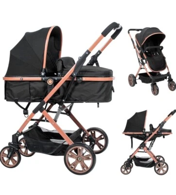 2-in-1 Luxury Bassinet Stroller-Folding Pushchair Baby/Toddler Carriage-Blk/Pink - Image 1 of 4