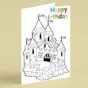 Colouring card with princess castle birthday card - girl daughter granddaughter - Picture 1 of 1