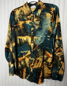 Acoa The Buckle Mens SHIRT M Watercolor Navy Brown Collar Button Date Night NEW - Picture 1 of 9